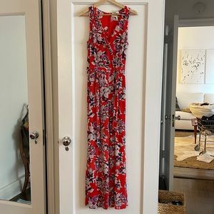Silk Anthropologie floral jumpsuit with pockets